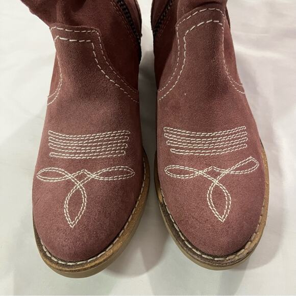 Sundance Suede Pink Western Slouchy Embroidered Leather Cowboy Ankle Boots 6.5 - Picture 2 of 12